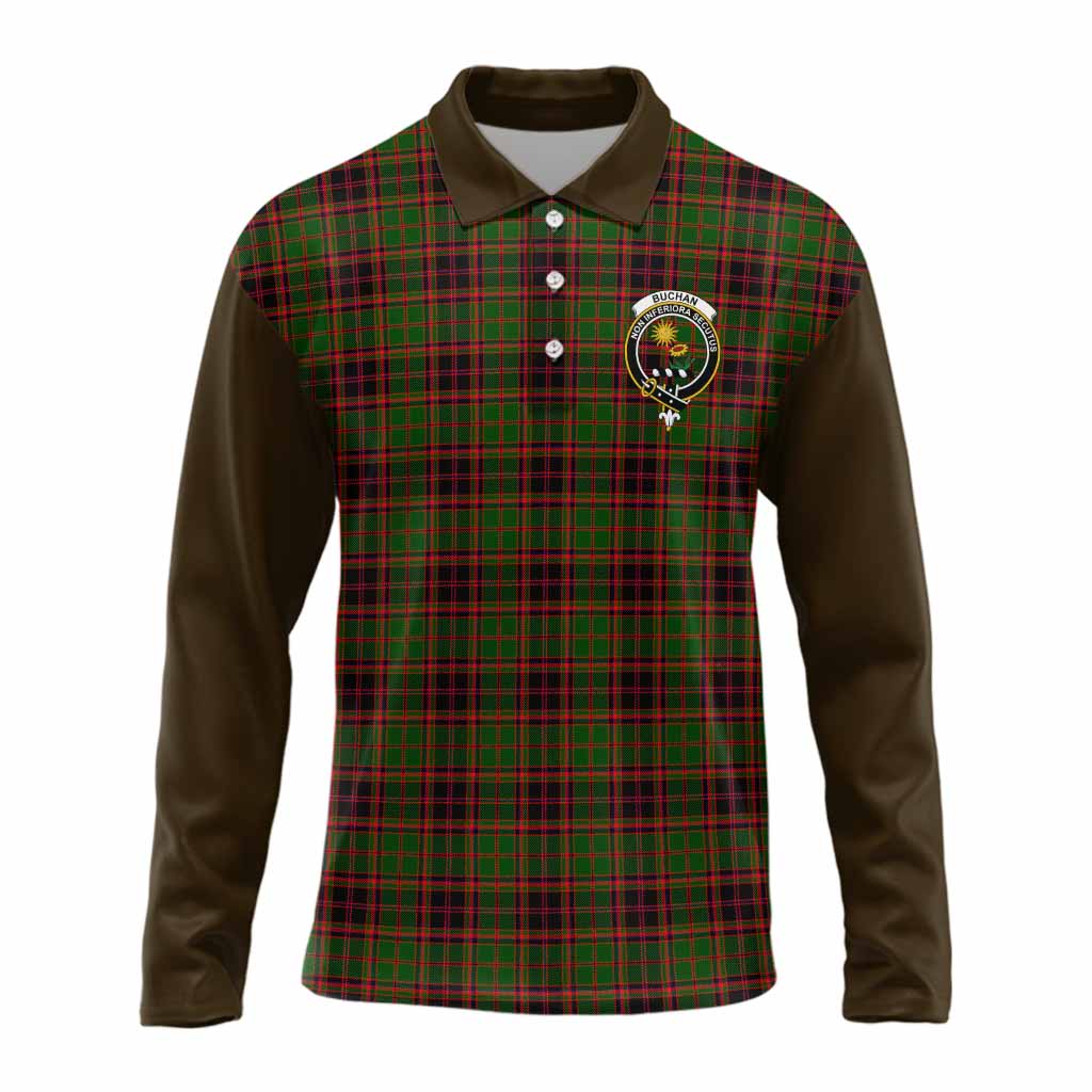 Buchan Tartan Accent Long Sleeve Polo Shirt with Family Crest