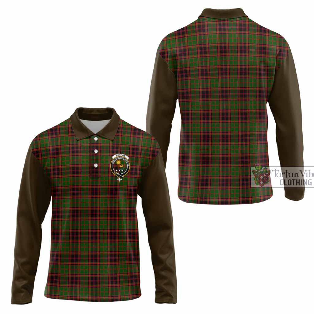 Buchan Tartan Accent Long Sleeve Polo Shirt with Family Crest