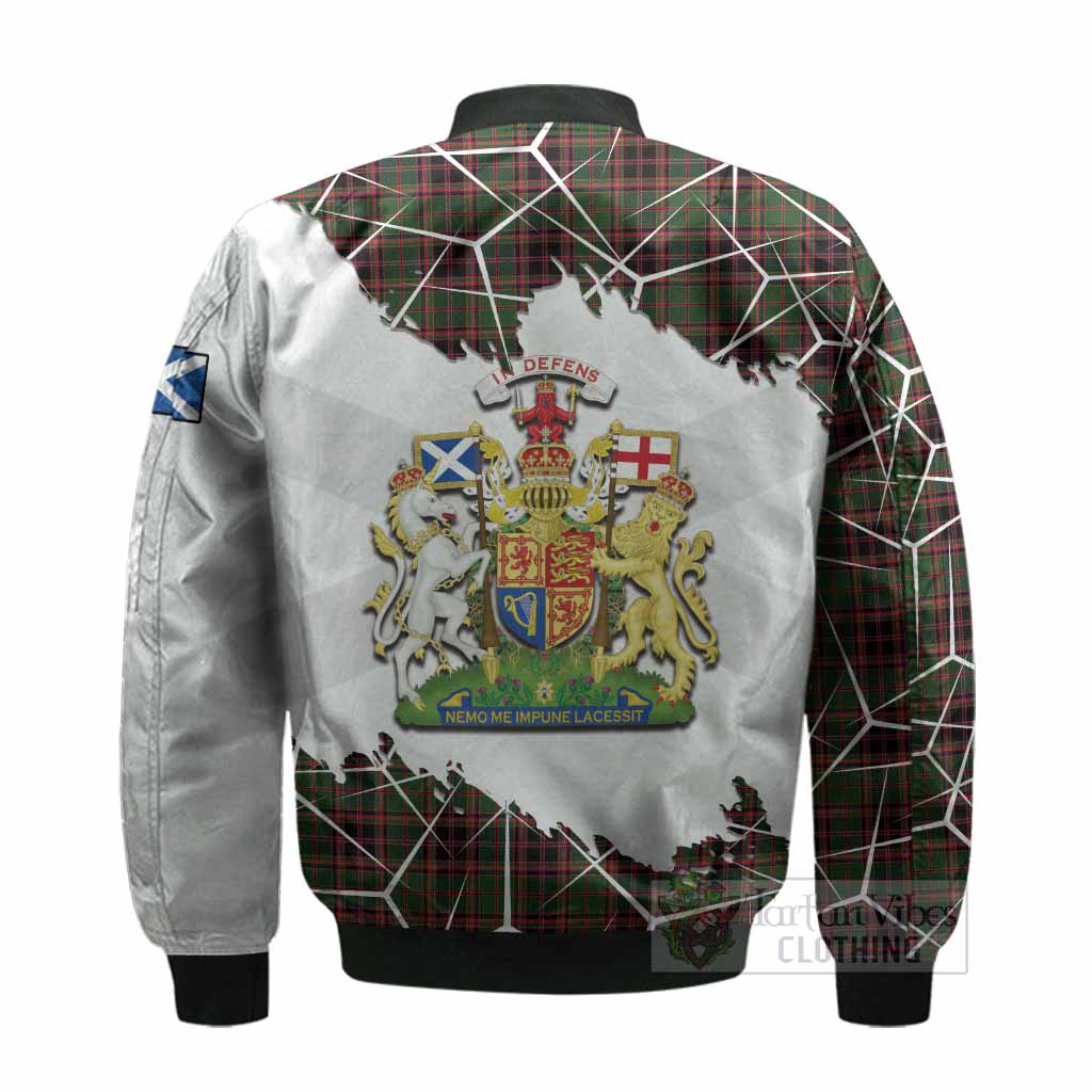 Buchan Tartan Bomber Jacket with Family Crest and Lion Rampant Grunge Style