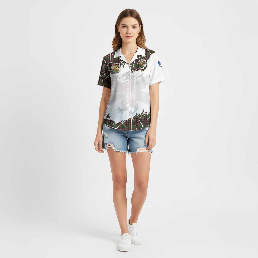Buchan Tartan Cotton Hawaiian Shirt with Family Crest and Lion Rampant Grunge Style