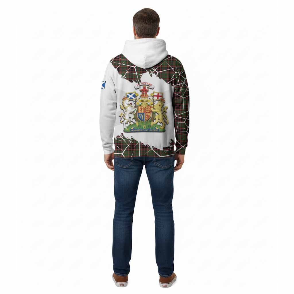 Buchan Tartan Cotton Hoodie with Family Crest and Lion Rampant Grunge Style