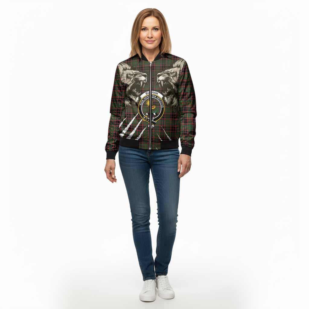 Buchan Tartan Crest Bomber Jacket Ferocious Lion Style
