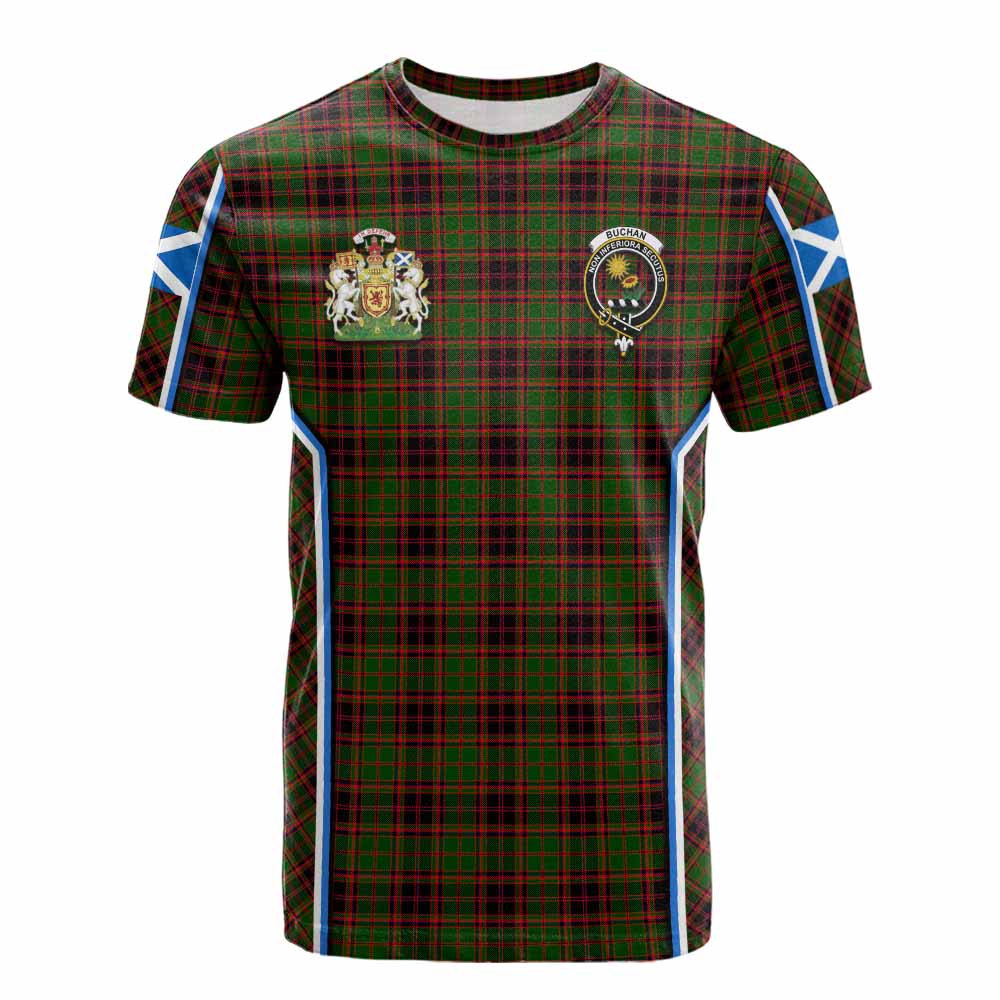 Buchan Tartan Crest Cotton T-shirt Scotland Coat of Arm Flag Style - Tartan Vibes Clothing