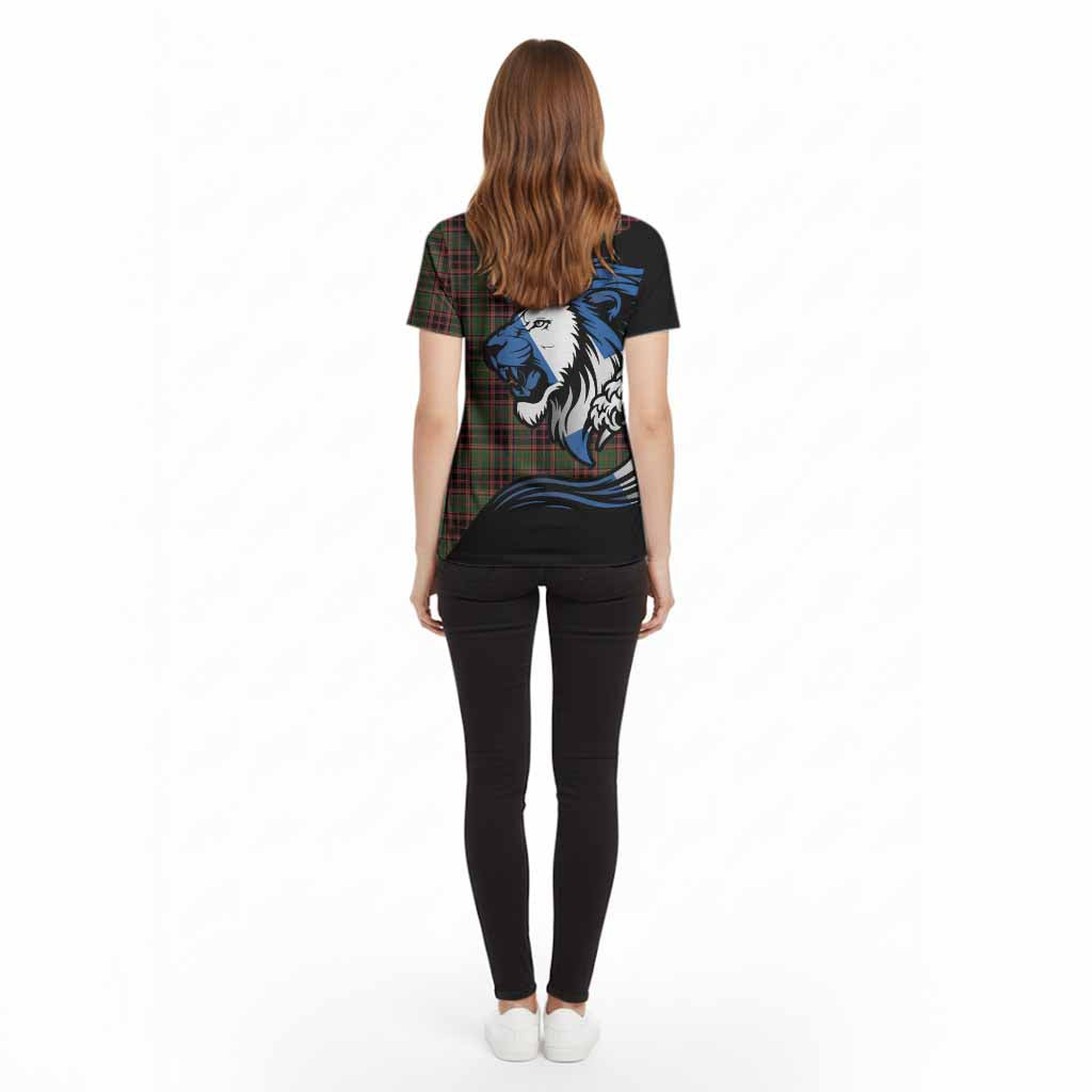 Buchan Tartan Crest Cotton T-shirt Scottish Golden Lions Wave Flow