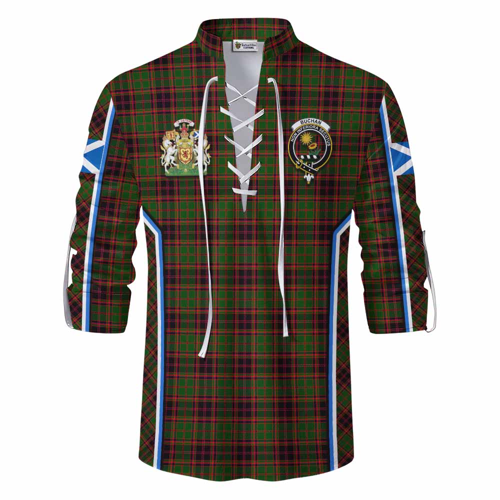 Buchan Tartan Crest Ghillie Kilt Shirt Scotland Coat of Arm Flag Style - Tartan Vibes Clothing