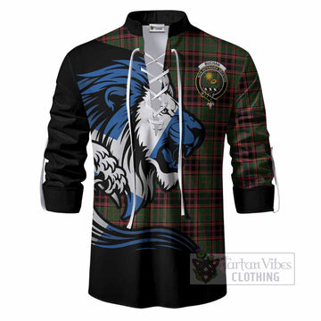 Buchan Tartan Crest Ghillie Shirt Scottish Golden Lions Wave Flow