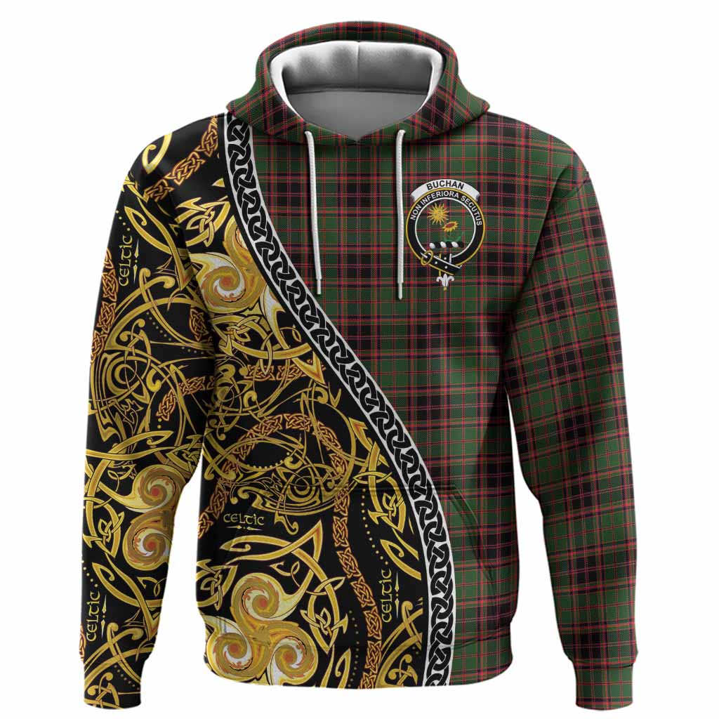 Buchan Tartan Crest Hoodie Celtic Knot and Triple Trickle Spiral Symbols
