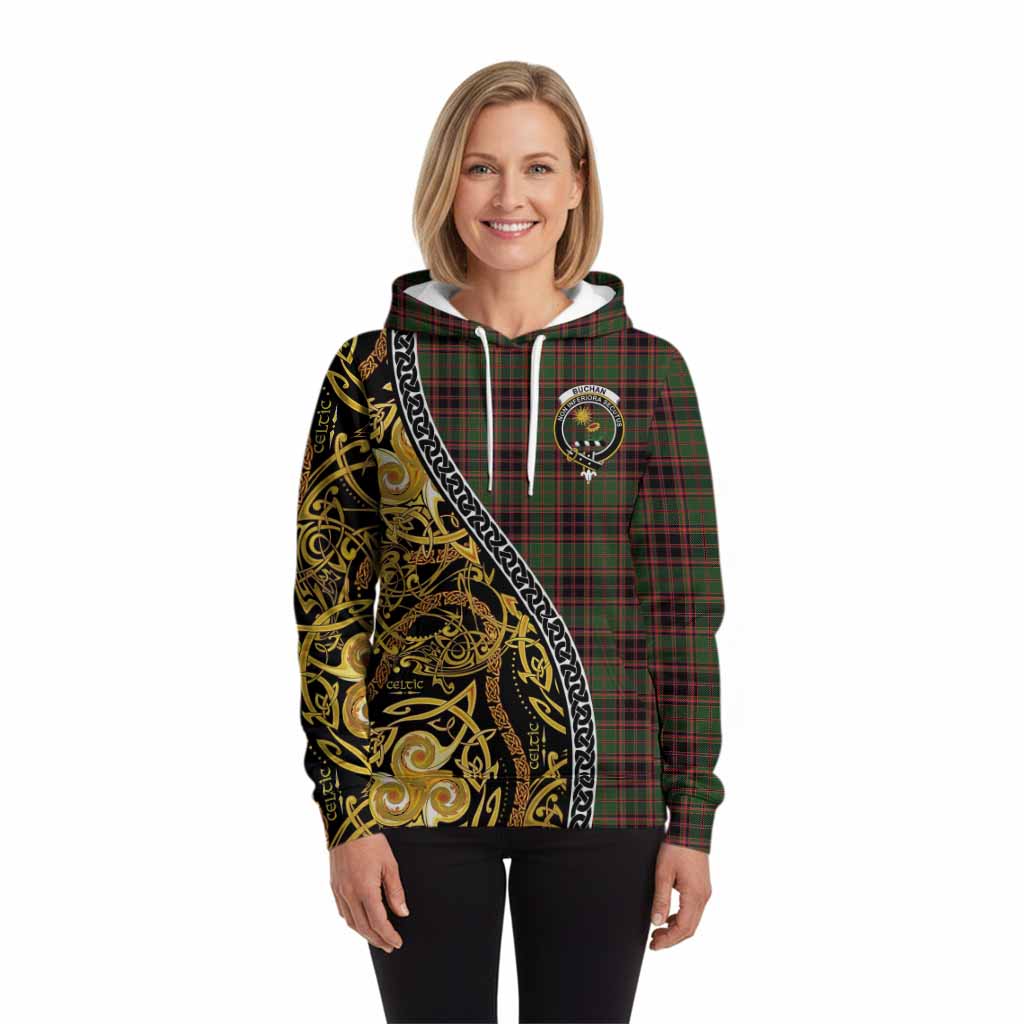 Buchan Tartan Crest Hoodie Celtic Knot and Triple Trickle Spiral Symbols