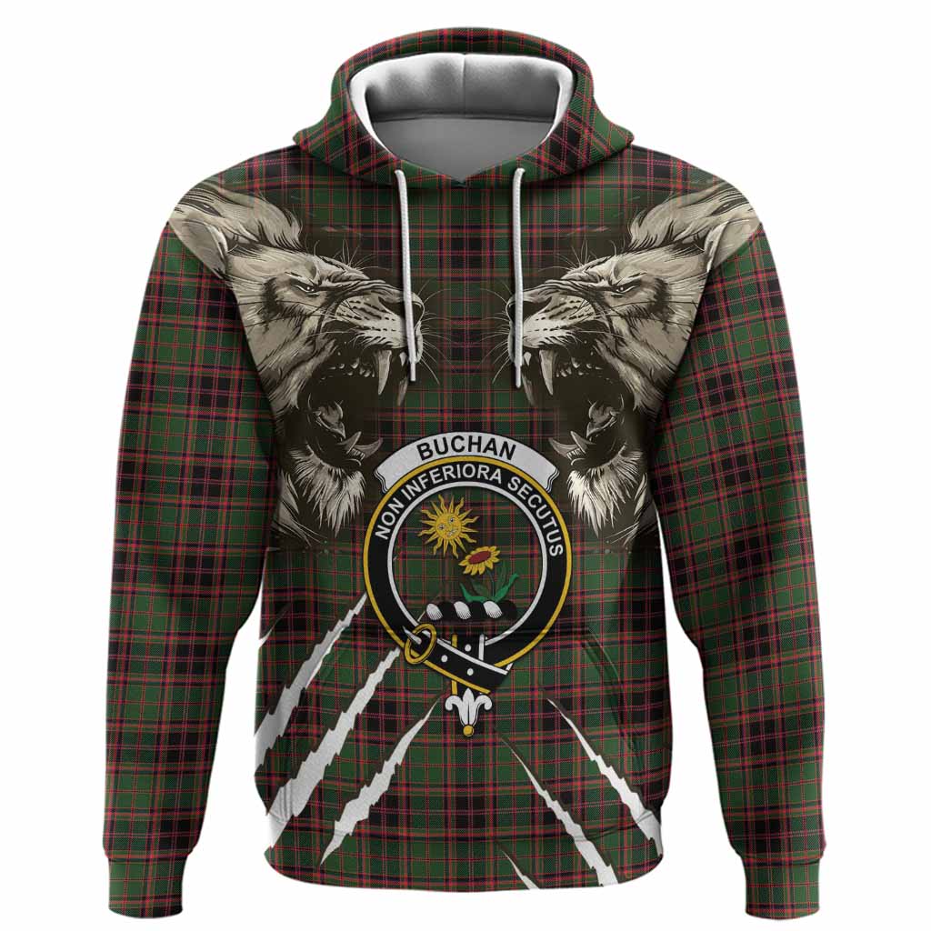 Buchan Tartan Crest Hoodie Ferocious Lion Style