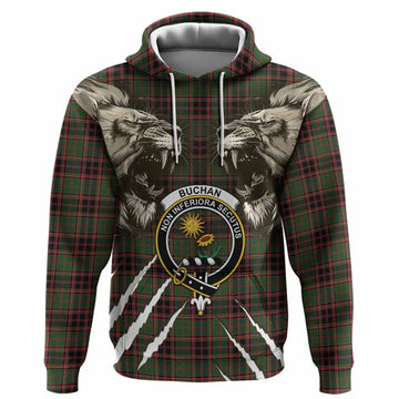 Buchan Tartan Crest Hoodie Ferocious Lion Style