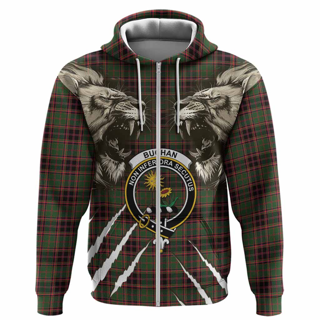 Buchan Tartan Crest Hoodie Ferocious Lion Style