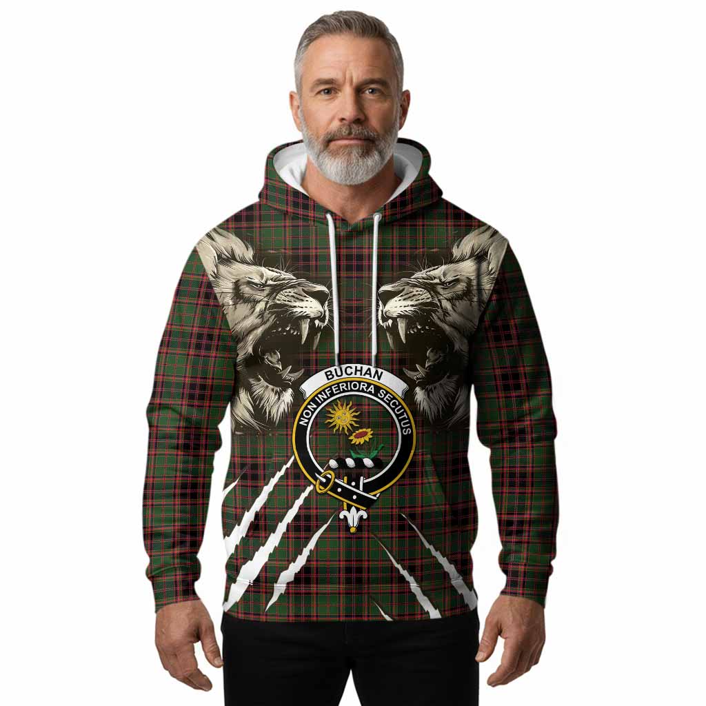 Buchan Tartan Crest Hoodie Ferocious Lion Style
