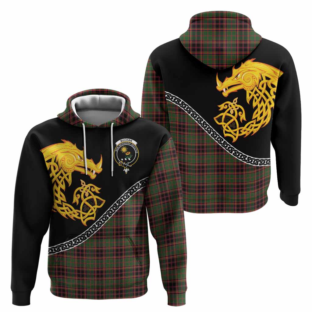 Buchan Tartan Crest Hoodie Legendary Dragon Knot Half Style