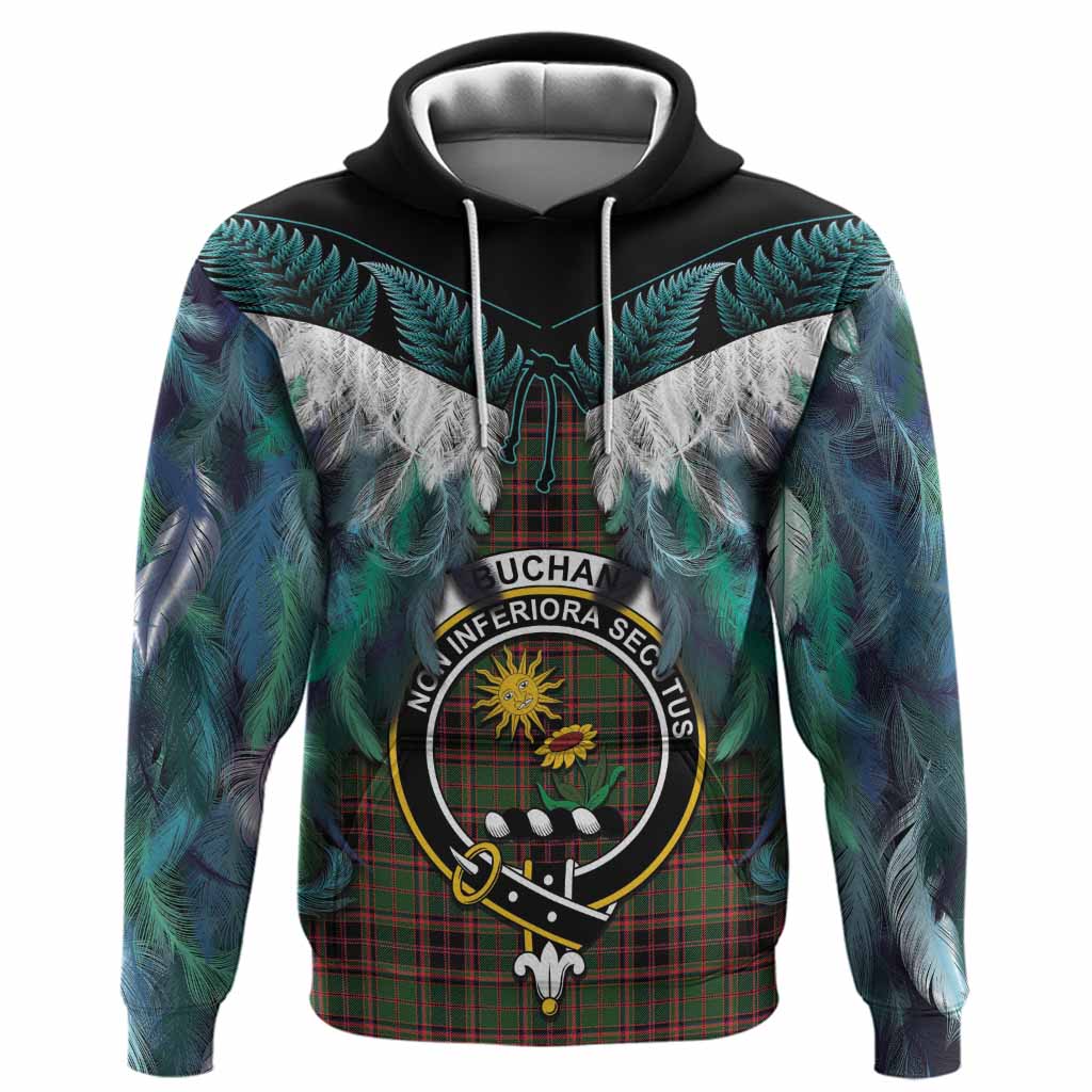 Buchan Tartan Crest Hoodie New Zealand Maori Korowai Cloak