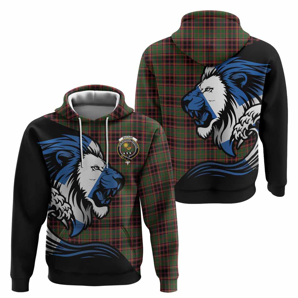 Buchan Tartan Crest Hoodie Scottish Golden Lions Wave Flow