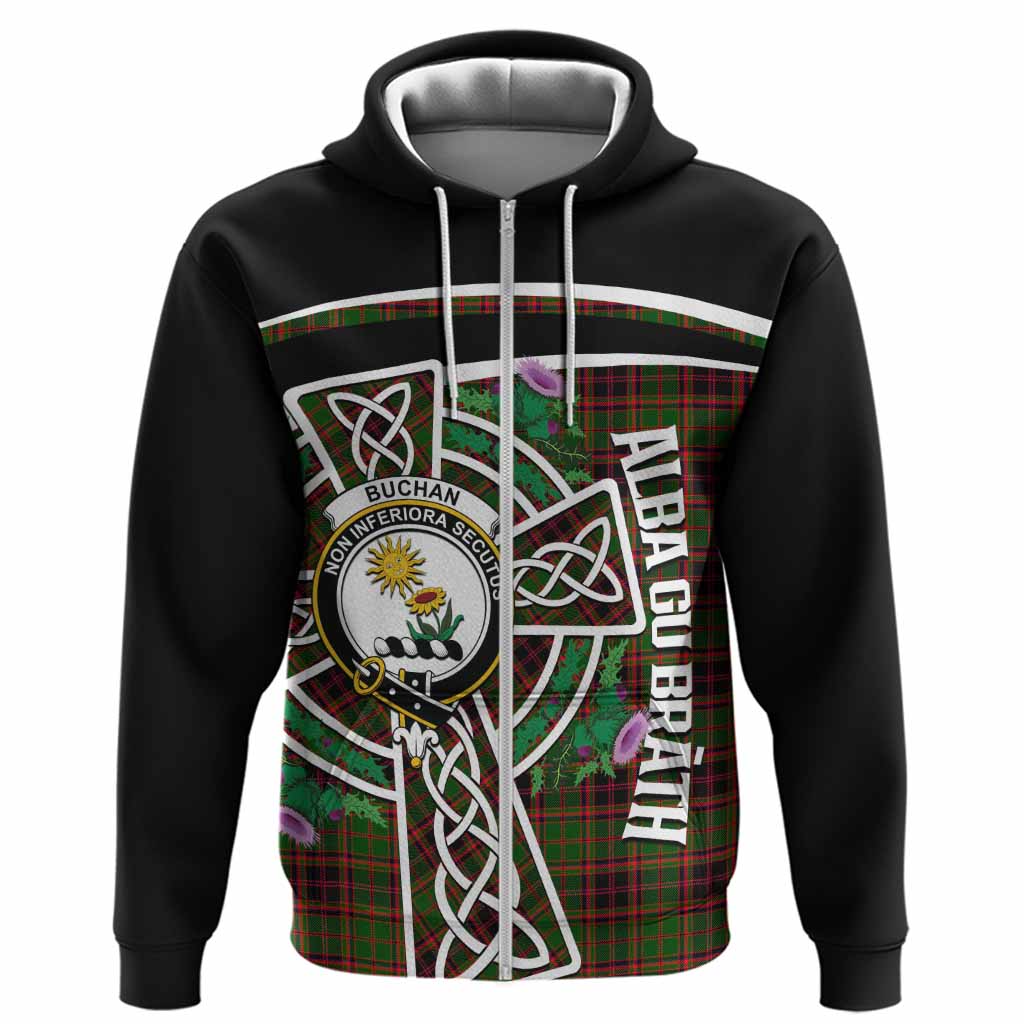 Buchan Tartan Crest Hoodie Scottish Thistle Celtic Cross Alba Gu Brath