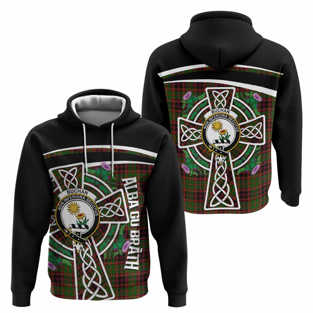 Buchan Tartan Crest Hoodie Scottish Thistle Celtic Cross Alba Gu Brath