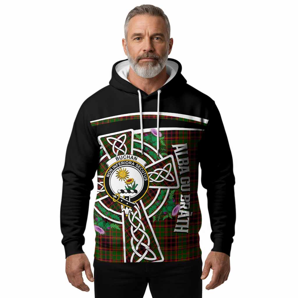 Buchan Tartan Crest Hoodie Scottish Thistle Celtic Cross Alba Gu Brath