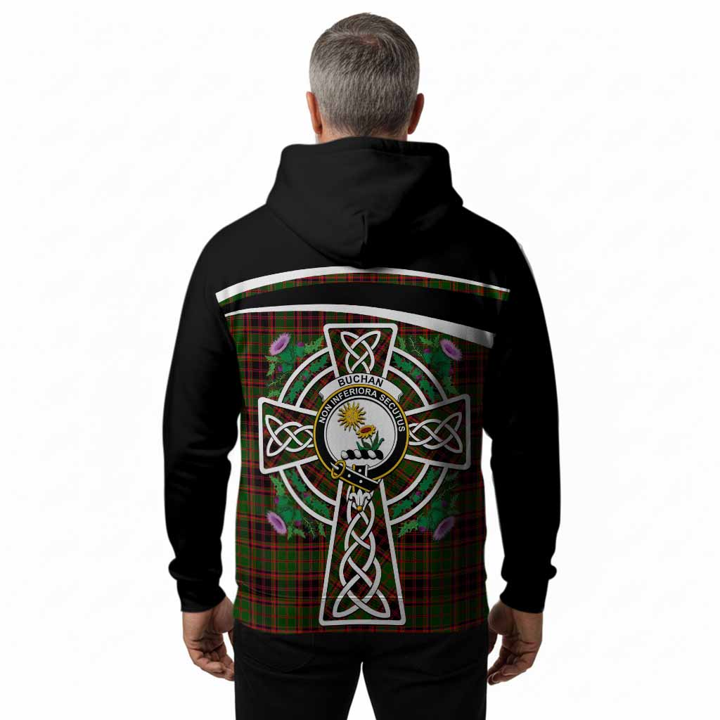 Buchan Tartan Crest Hoodie Scottish Thistle Celtic Cross Alba Gu Brath