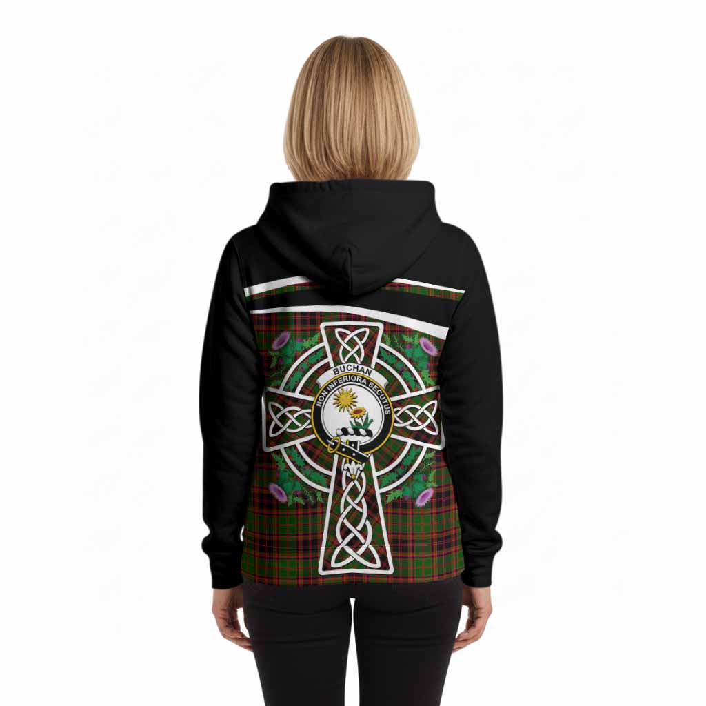 Buchan Tartan Crest Hoodie Scottish Thistle Celtic Cross Alba Gu Brath