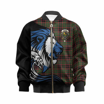 Buchan Tartan Crest Kid Bomber Jacket Scottish Golden Lions Wave Flow