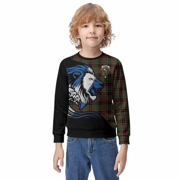 Buchan Tartan Crest Kid Knitted Sweatshirt Scottish Golden Lions Wave Flow