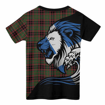 Buchan Tartan Crest Kid T-shirt Scottish Golden Lions Wave Flow