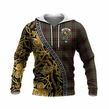 Buchan Tartan Crest Knitted Hoodie Celtic Knot and Triple Trickle Spiral Symbols