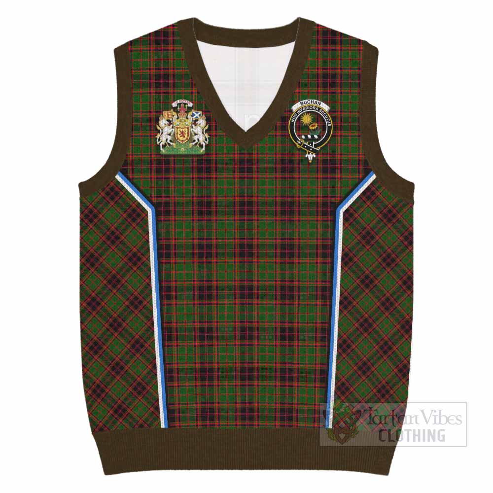 Buchan Tartan Crest Knitted V-Neck Vest Scotland Coat of Arm Flag Style - Tartan Vibes Clothing