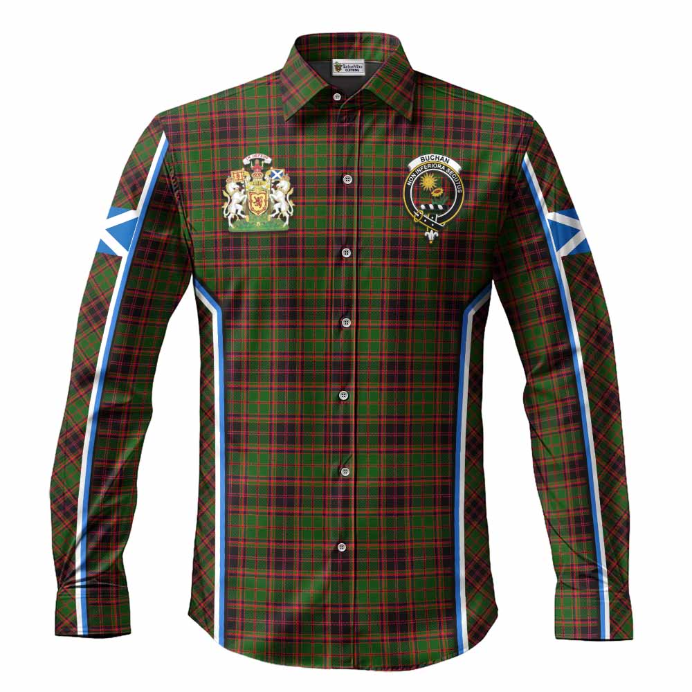 Buchan Tartan Crest Long Sleeve Button Shirts Scotland Coat of Arm Flag Style - Tartan Vibes Clothing