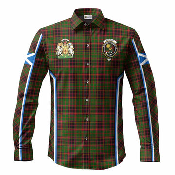 Buchan Tartan Crest Long Sleeve Button Shirts Scotland Coat of Arm Flag Style
