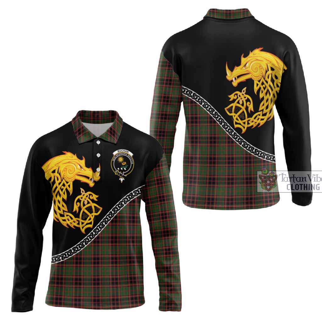 Buchan Tartan Crest Long Sleeve Polo Shirt Legendary Dragon Knot Half Style