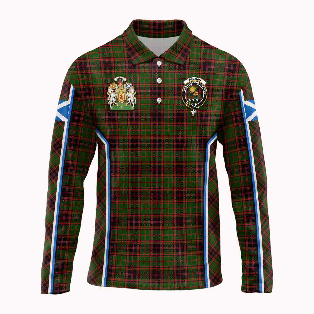 Buchan Tartan Crest Long Sleeve Polo Shirt Scotland Coat of Arm Flag Style - Tartan Vibes Clothing