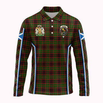 Buchan Tartan Crest Long Sleeve Polo Shirt Scotland Coat of Arm Flag Style