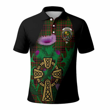 Buchan Tartan Crest Polo Shirt Celtic Cross Thistle Flowers