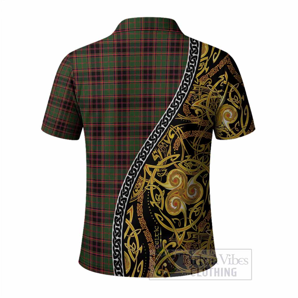Buchan Tartan Crest Polo Shirt Celtic Knot and Triple Trickle Spiral Symbols