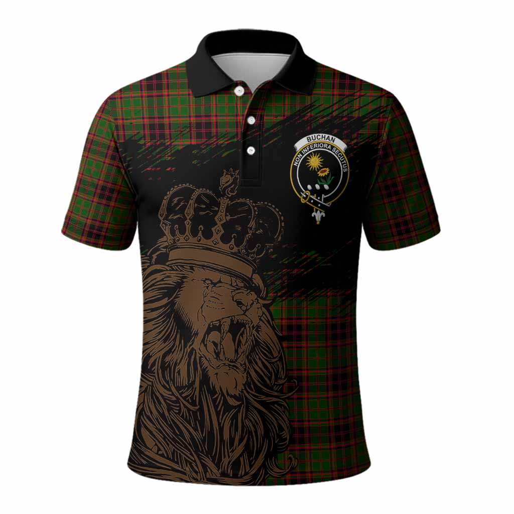 Buchan Tartan Crest Polo Shirt Crowned Lion Heritage Style
