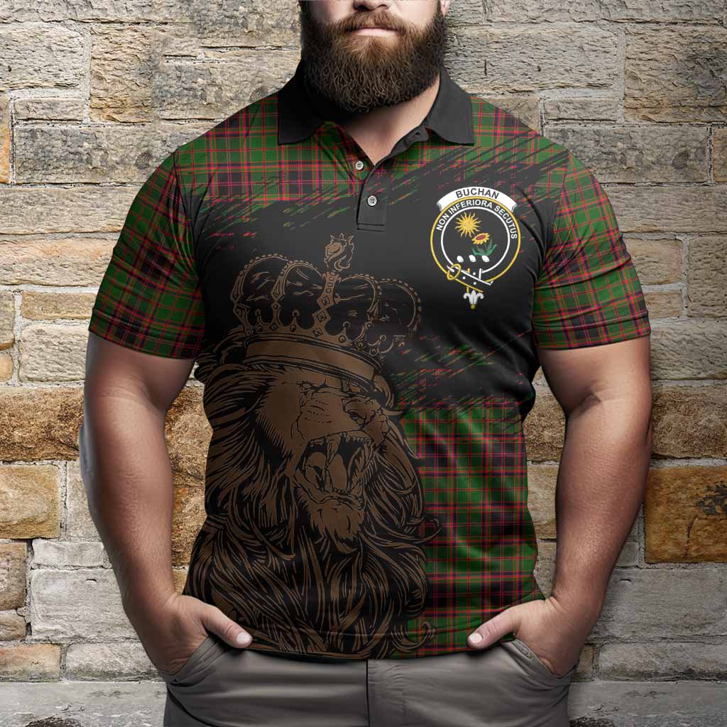 Buchan Tartan Crest Polo Shirt Crowned Lion Heritage Style