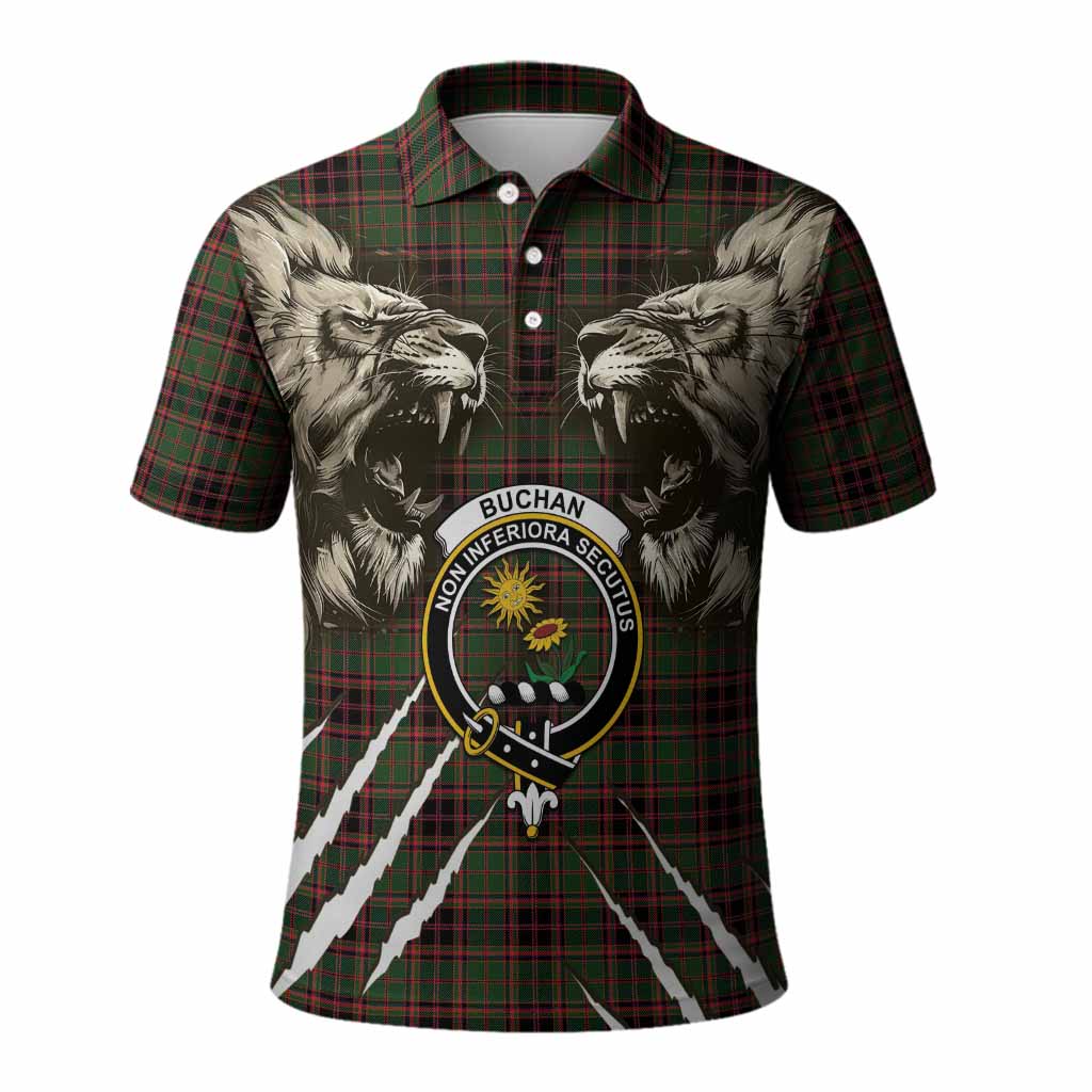 Buchan Tartan Crest Polo Shirt Ferocious Lion Style