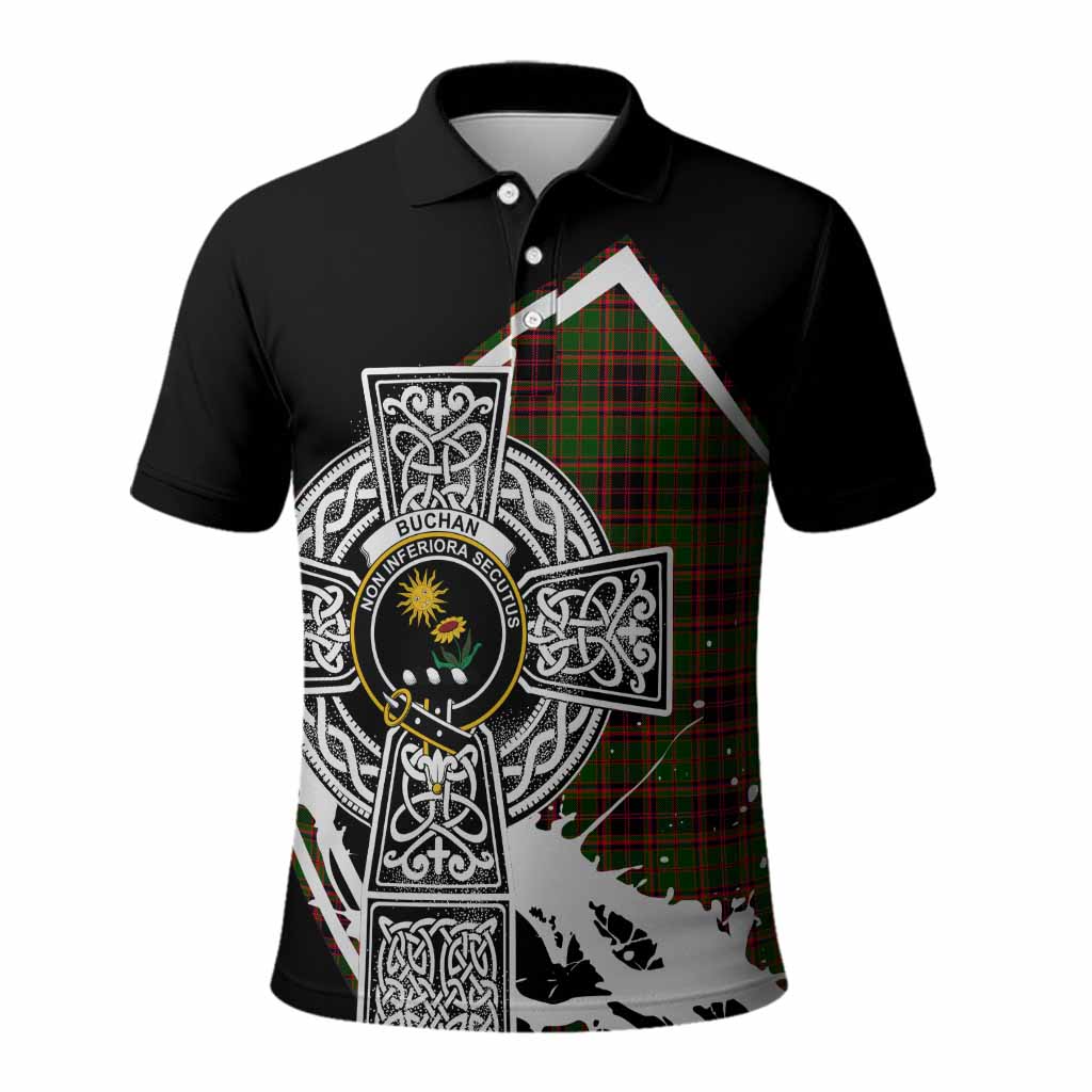Buchan Tartan Crest Polo Shirt Scottish Celtic Cross Heritage