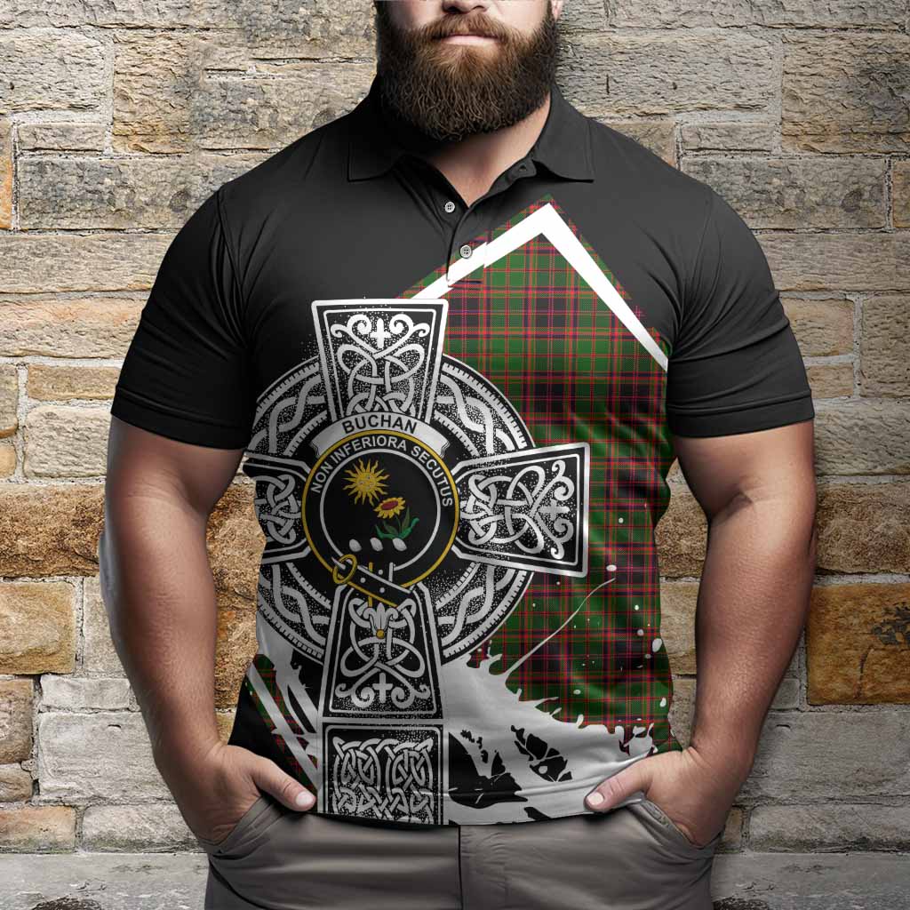 Buchan Tartan Crest Polo Shirt Scottish Celtic Cross Heritage