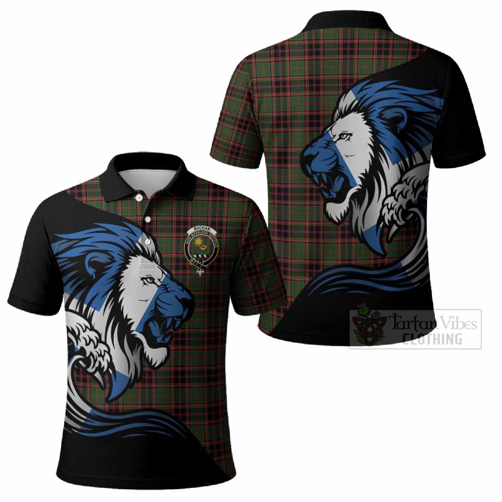 Buchan Tartan Crest Polo Shirt Scottish Golden Lions Wave Flow