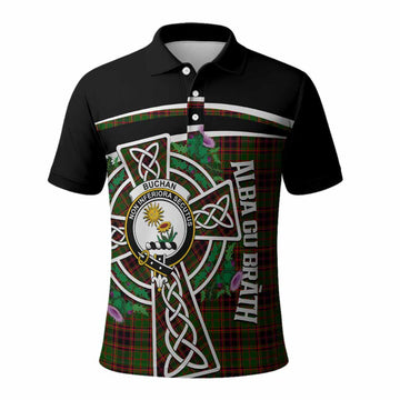 Buchan Tartan Crest Polo Shirt Scottish Thistle Celtic Cross Alba Gu Brath