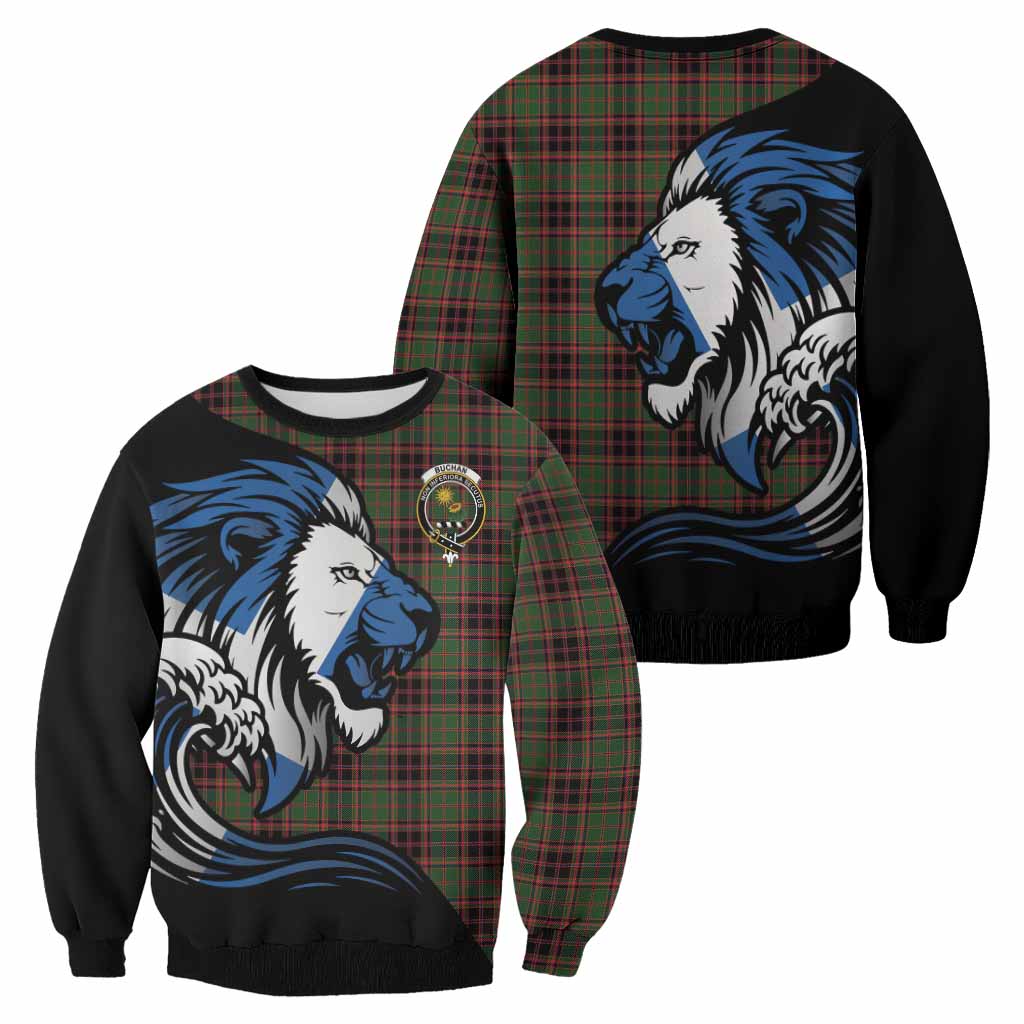 Buchan Tartan Crest Sweatshirt Scottish Golden Lions Wave Flow