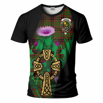 Buchan Tartan Crest T-Shirt Celtic Cross Thistle Flowers