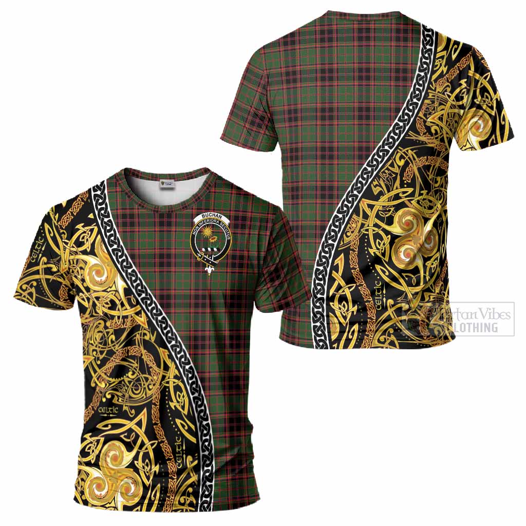 Buchan Tartan Crest T-Shirt Celtic Knot and Triple Trickle Spiral Symbols