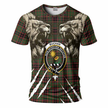 Buchan Tartan Crest T-Shirt Ferocious Lion Style