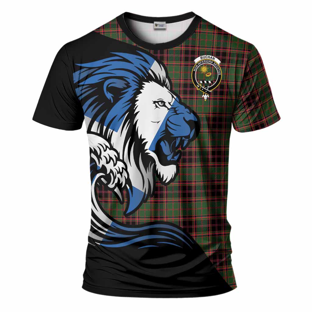 Buchan Tartan Crest T-Shirt Scottish Golden Lions Wave Flow