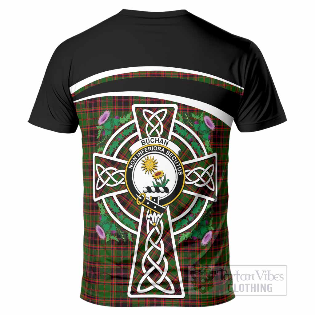 Buchan Tartan Crest T-Shirt Scottish Thistle Celtic Cross Alba Gu Brath