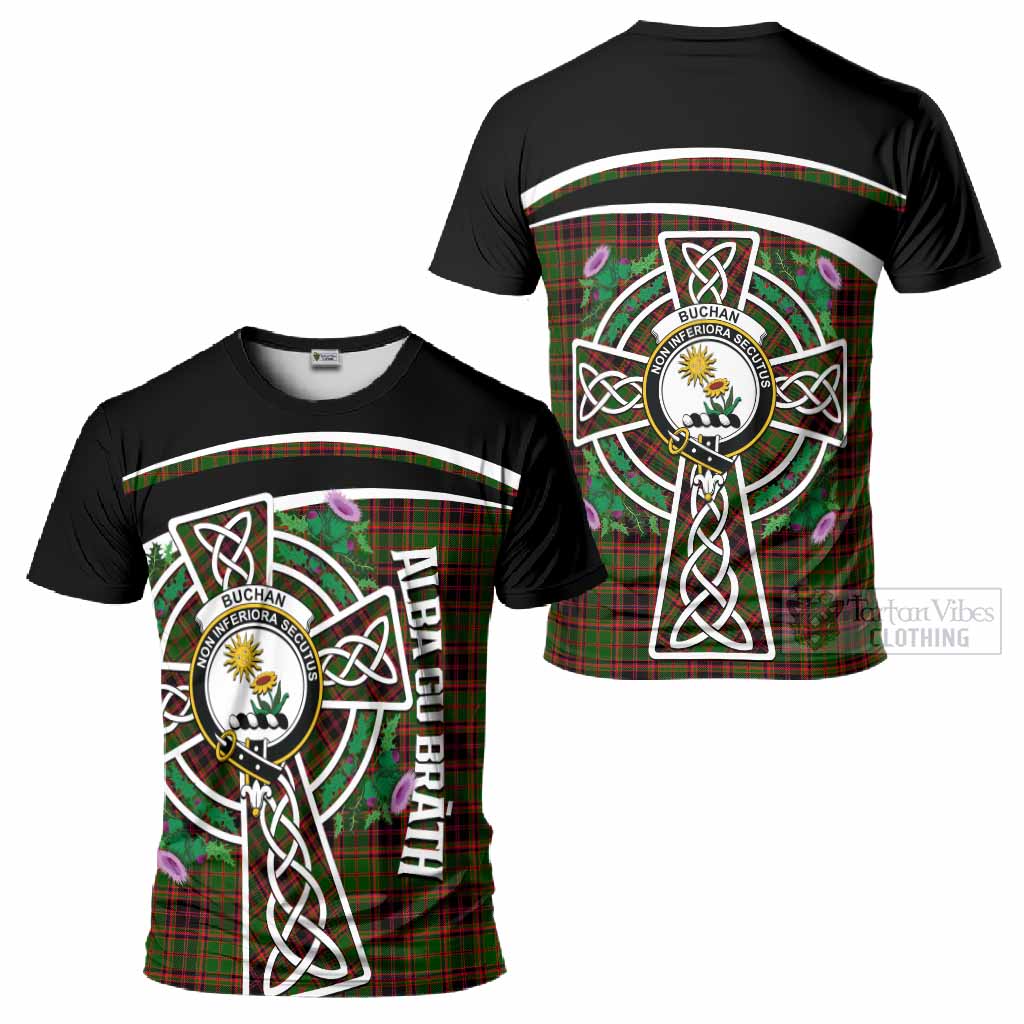 Buchan Tartan Crest T-Shirt Scottish Thistle Celtic Cross Alba Gu Brath